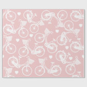 Pastel Roze en Witte  Retrofiets Cadeaupapier (Vlak)