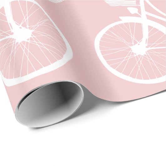 Pastel Roze en Witte  Retrofiets Cadeaupapier (Rol Hoek)