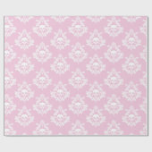 Pastel roze en witte schedel damast inpakpapier (Vlak)