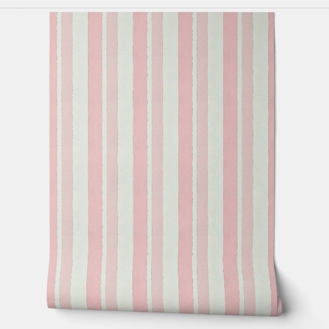 Pastel roze en witte strepen behang (Afrollen)
