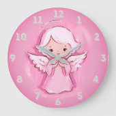 Pastel Roze Engel, Hot Roze En Grijs Grote Klok (Voorkant)