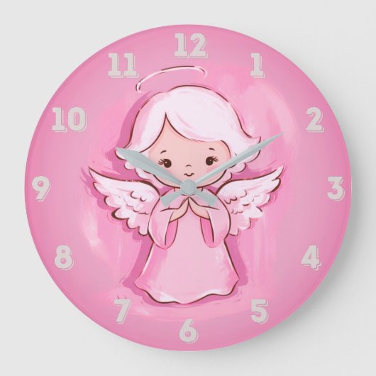 Pastel Roze Engel, Hot Roze En Grijs Grote Klok (Voorkant)