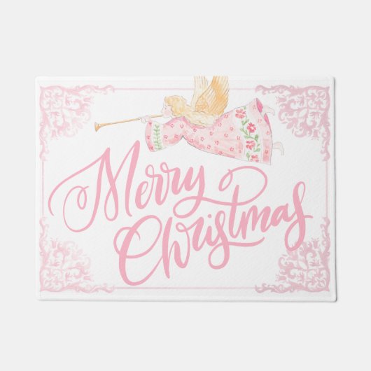 Pastel Roze Engel Kerstmis Deurmat (Voorkant)