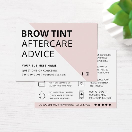 Pastel Roze Eyebrow Tint Aftercare Kaart (Bureau)