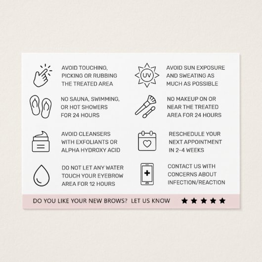 Pastel Roze Eyebrow Tint Aftercare Kaart (Achterkant)