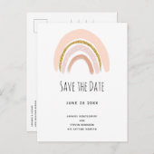 Pastel Roze & Faux Glitter Boho Regen Save the Dat Uitnodiging Briefkaart (Voorkant / Achterkant)