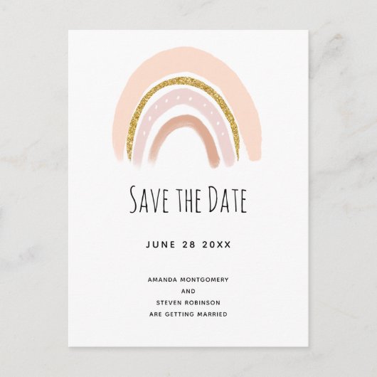 Pastel Roze & Faux Glitter Boho Regen Save the Dat Uitnodiging Briefkaart (Voorkant)