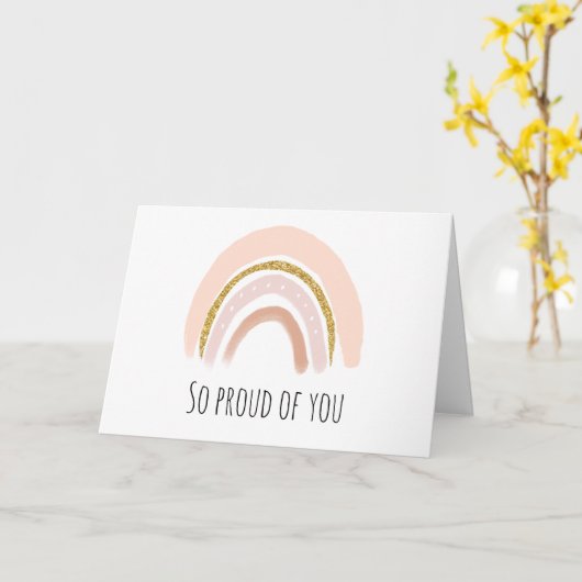 Pastel Roze & Faux Glitter Boho Regenboog Afstuder Kaart (Gele Bloem)