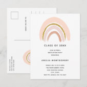 Pastel Roze & Faux Glitter Boho Regenboog Afstuder Uitnodiging Briefkaart (Voorkant / Achterkant)