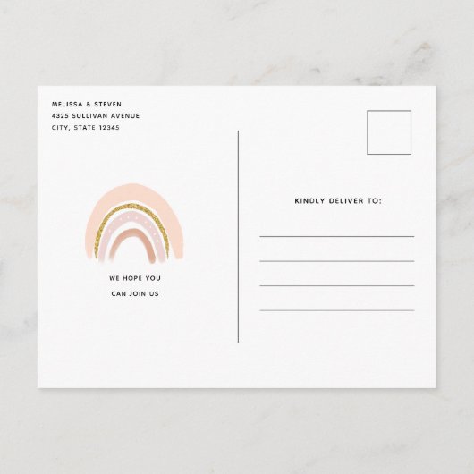 Pastel Roze & Faux Glitter Boho Regenboog Afstuder Uitnodiging Briefkaart (Achterkant)