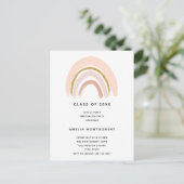 Pastel Roze & Faux Glitter Boho Regenboog Afstuder Uitnodiging Briefkaart (Staand voorkant)