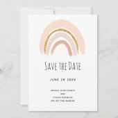 Pastel Roze & Faux Glitter Boho Regenboog Bruiloft Save The Date (Voorkant)