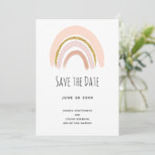 Pastel Roze & Faux Glitter Boho Regenboog Bruiloft Save The Date (Staand voorkant)