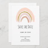 Pastel Roze & Faux Glitter Boho Regenboog Bruiloft Save The Date (Voorkant / Achterkant)