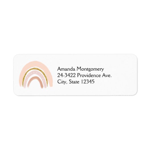 Pastel Roze & Faux Glitter Boho Regenboog Etiket (Voorkant)