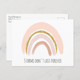 Pastel Roze & Faux Glitter Boho Regenboog Get Well Briefkaart