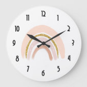 Pastel Roze & Faux Glitter Boho Regenboog Grote Klok (Voorkant)