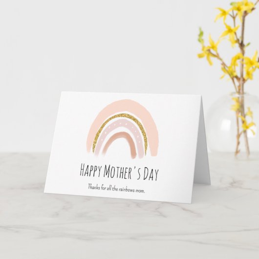 Pastel Roze & Faux Glitter Boho Regenboog Kaart (Gele Bloem)