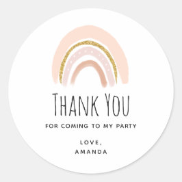 Pastel Roze & Faux Glitter Boho Regenboog Verjaard Ronde Sticker