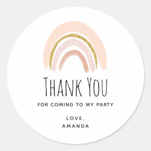 Pastel Roze & Faux Glitter Boho Regenboog Verjaard Ronde Sticker