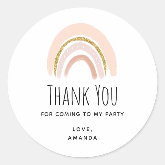 Pastel Roze & Faux Glitter Boho Regenboog Verjaard Ronde Sticker (Voorkant)