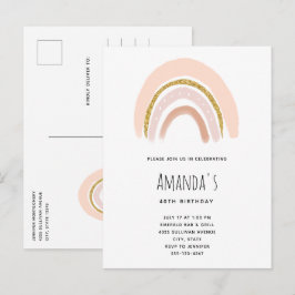 Pastel Roze & Faux Glitter Boho Regenboog Verjaard Uitnodiging Briefkaart