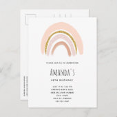 Pastel Roze & Faux Glitter Boho Regenboog Verjaard Uitnodiging Briefkaart (Voorkant / Achterkant)