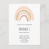 Pastel Roze & Faux Glitter Boho Regenboog Verjaard Uitnodiging Briefkaart (Voorkant)