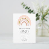 Pastel Roze & Faux Glitter Boho Regenboog Verjaard Uitnodiging Briefkaart (Staand voorkant)