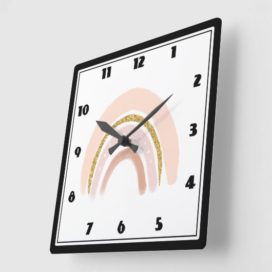 Pastel Roze & Faux Glitter Boho Regenboog Vierkante Klok (Hoek)