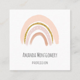 Pastel Roze & Faux Glitter Boho Regenboog Vierkante Visitekaartje
