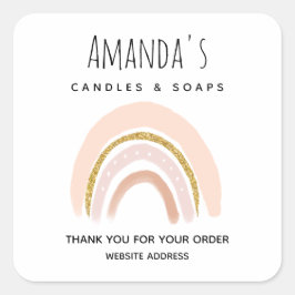 Pastel Roze & Faux Glitter Boho Regenboog Zakelijk Vierkante Sticker