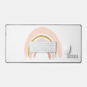 Pastel Roze & Faux Glitter Regenboog Boho Bureaumat (Keyboard & Muis)
