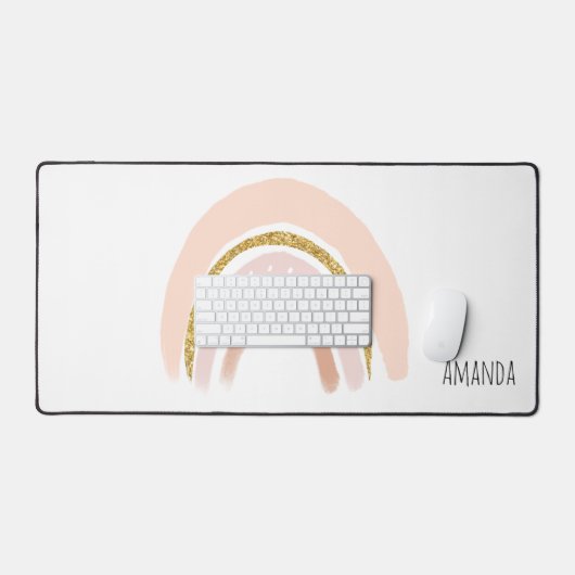 Pastel Roze & Faux Glitter Regenboog Boho Bureaumat (Keyboard & Muis)