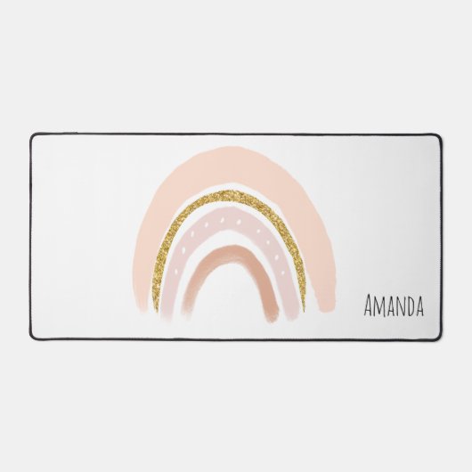 Pastel Roze & Faux Glitter Regenboog Boho Bureaumat (Voorkant)