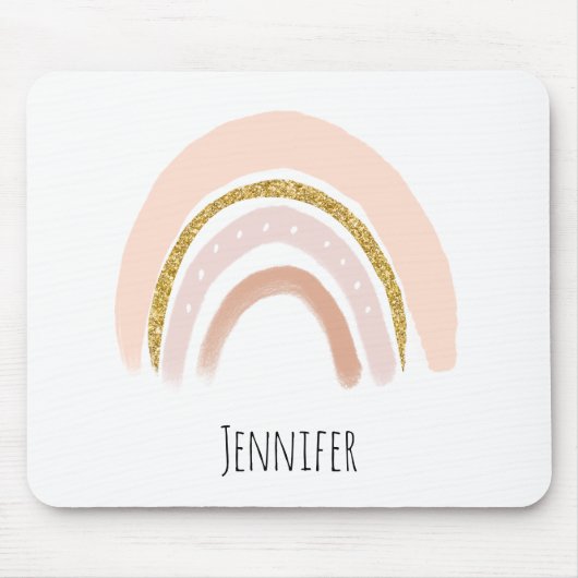 Pastel Roze & Faux Glitter Regenboog Boho Muismat (Voorkant)