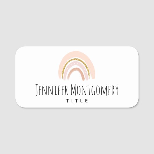 Pastel Roze & Faux Glitter Regenboog Boho Naamplaatje (Voorkant)