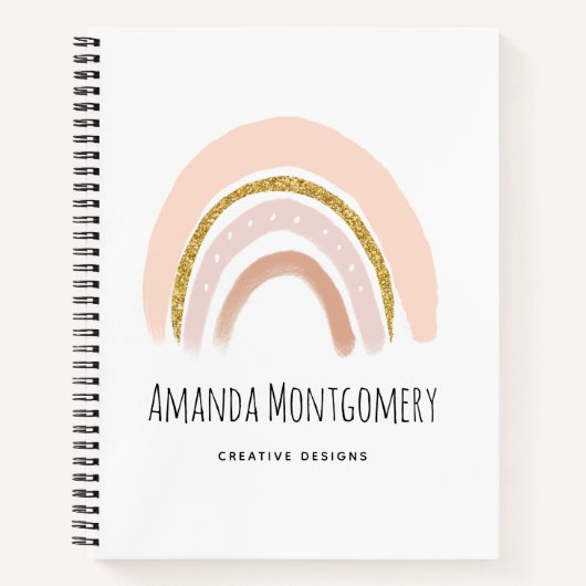 Pastel Roze & Faux Glitter Regenboog Boho Notitieboek (Voorkant)