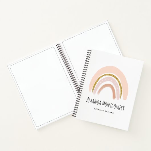 Pastel Roze & Faux Glitter Regenboog Boho Notitieboek (Binnen)