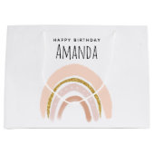 Pastel Roze & Faux Glitter Regenboog Boho Verjaard Groot Cadeauzakje (Voorkant)