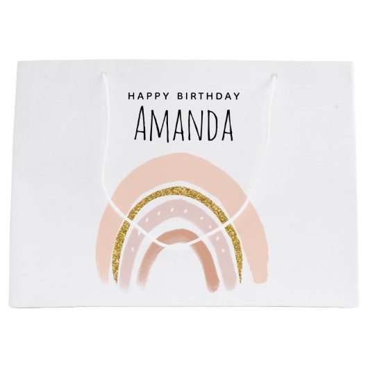 Pastel Roze & Faux Glitter Regenboog Boho Verjaard Groot Cadeauzakje (Voorkant)