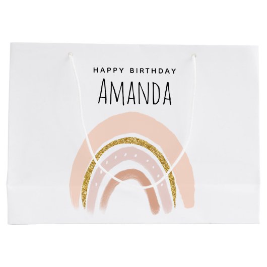 Pastel Roze & Faux Glitter Regenboog Boho Verjaard Groot Cadeauzakje (Achterkant)