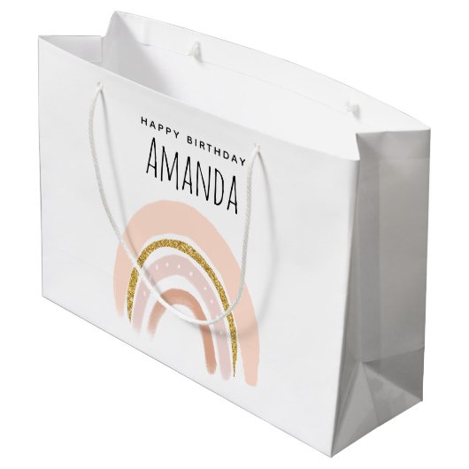 Pastel Roze & Faux Glitter Regenboog Boho Verjaard Groot Cadeauzakje (Achterkant Gekanteld)