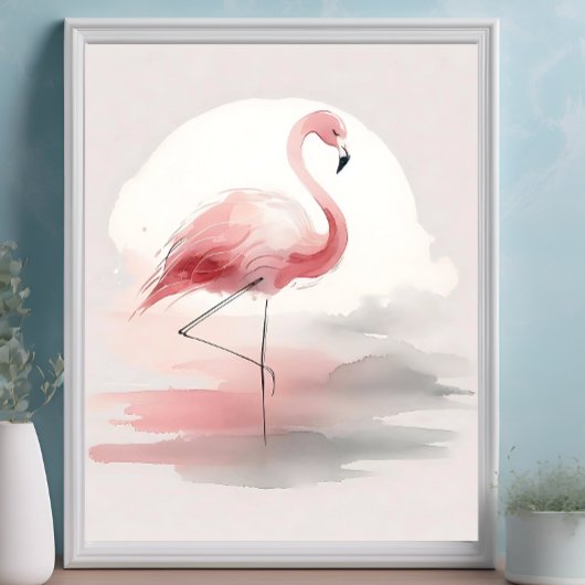 Pastel Roze Flamingo Minimalistische Tropische Kun Poster