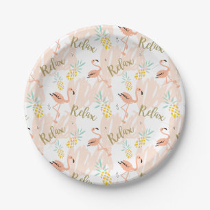 Pastel Roze Flamingo Relax Print Papieren Bordje