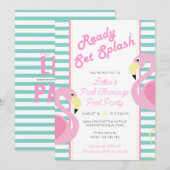 Pastel Roze Flamingo Zwembad Party Verjaardag Kaart (Voorkant / Achterkant)