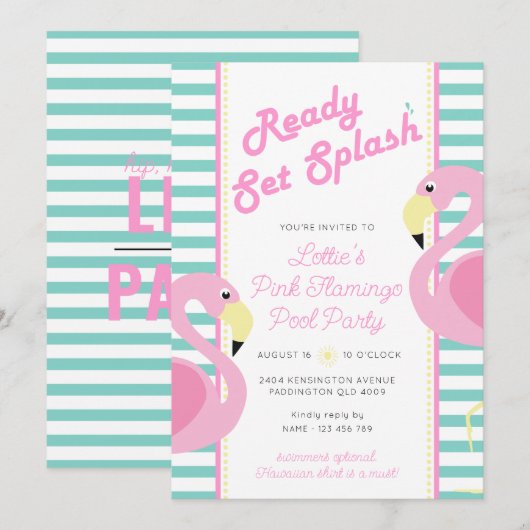 Pastel Roze Flamingo Zwembad Party Verjaardag Kaart (Voorkant / Achterkant)