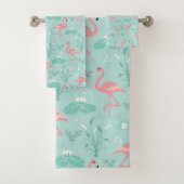 Pastel roze flamingo's groen patroon bad handdoek (Insitu)