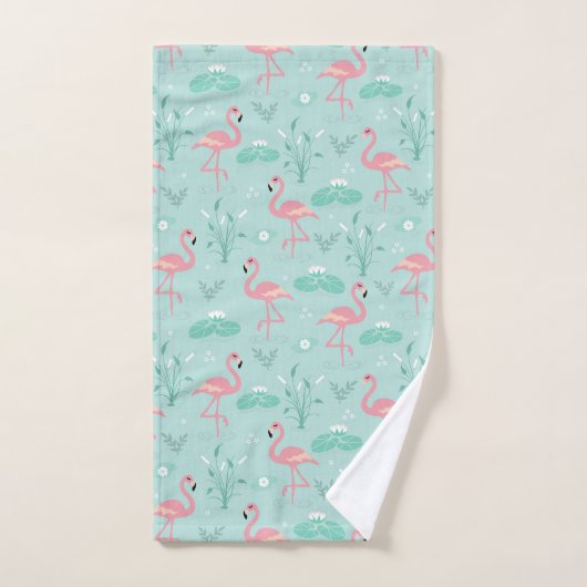 Pastel roze flamingo's groen patroon bad handdoek (Handdoek)