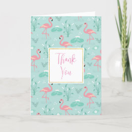 Pastel roze flamingo's groen patroon bedankkaart